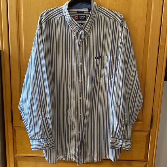 Chaps blue/brown/white pinstripe button down shirt - Picture 2 of 4